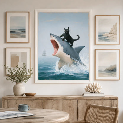 Black Cat Riding Shark Wall Art Decor - Wall Art Decor - view 11