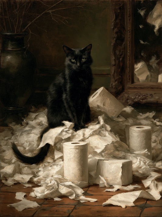 Black Cat Toilet Paper Wall Art Decor - Wall Art Decor - front view