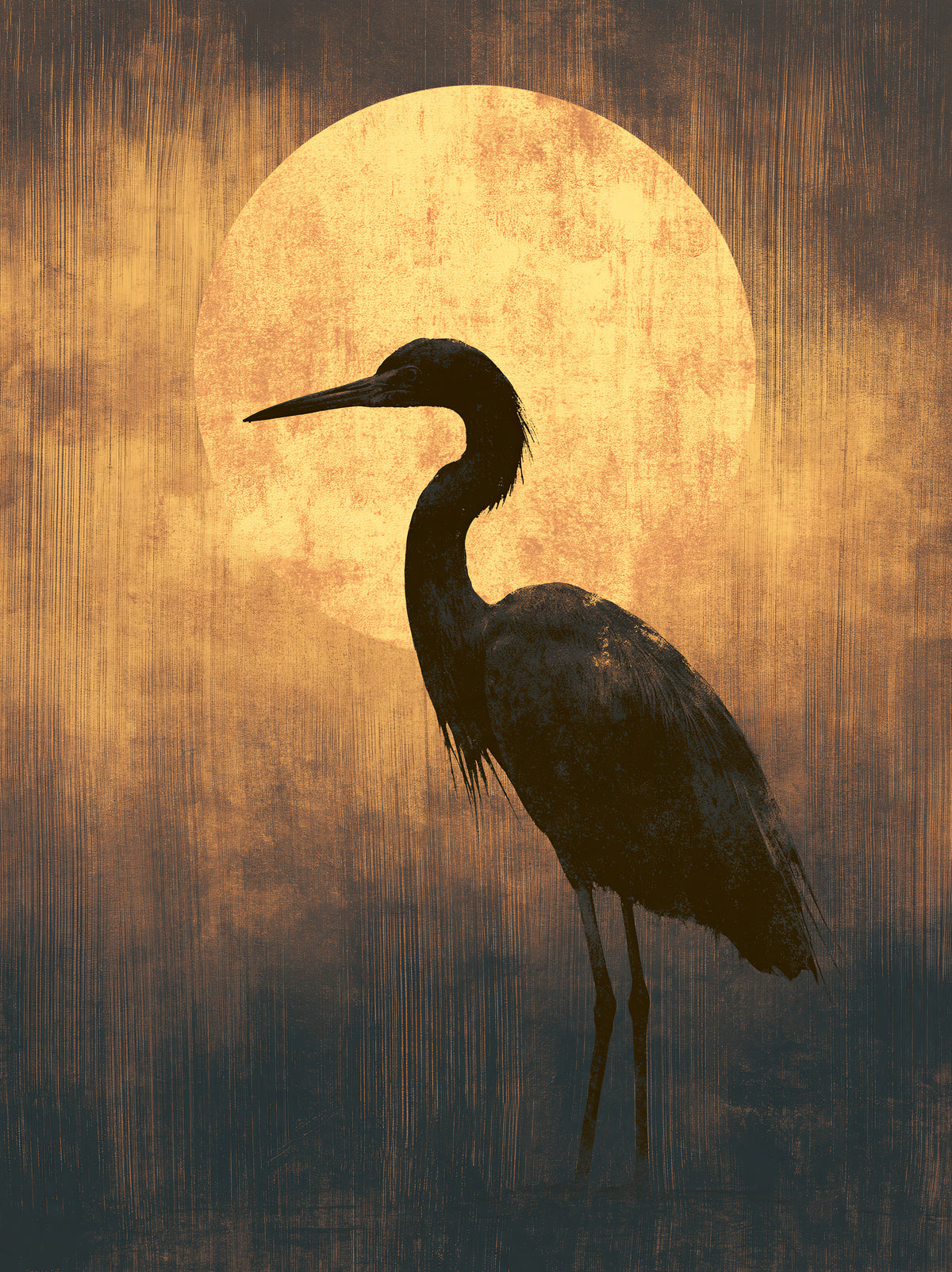 Black Heron Wall Art - Wall Art Decor - front view - black heron wall art, bird wall decor