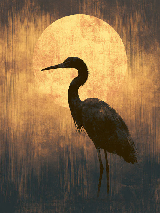 Black Heron Wall Art - Wall Art Decor - front view - black heron wall art, bird wall decor