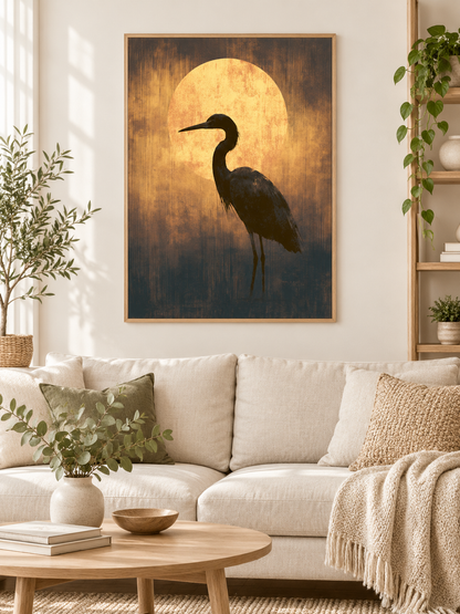 Black Heron Wall Art - Wall Art Decor - detail view - black heron wall art, bird wall decor