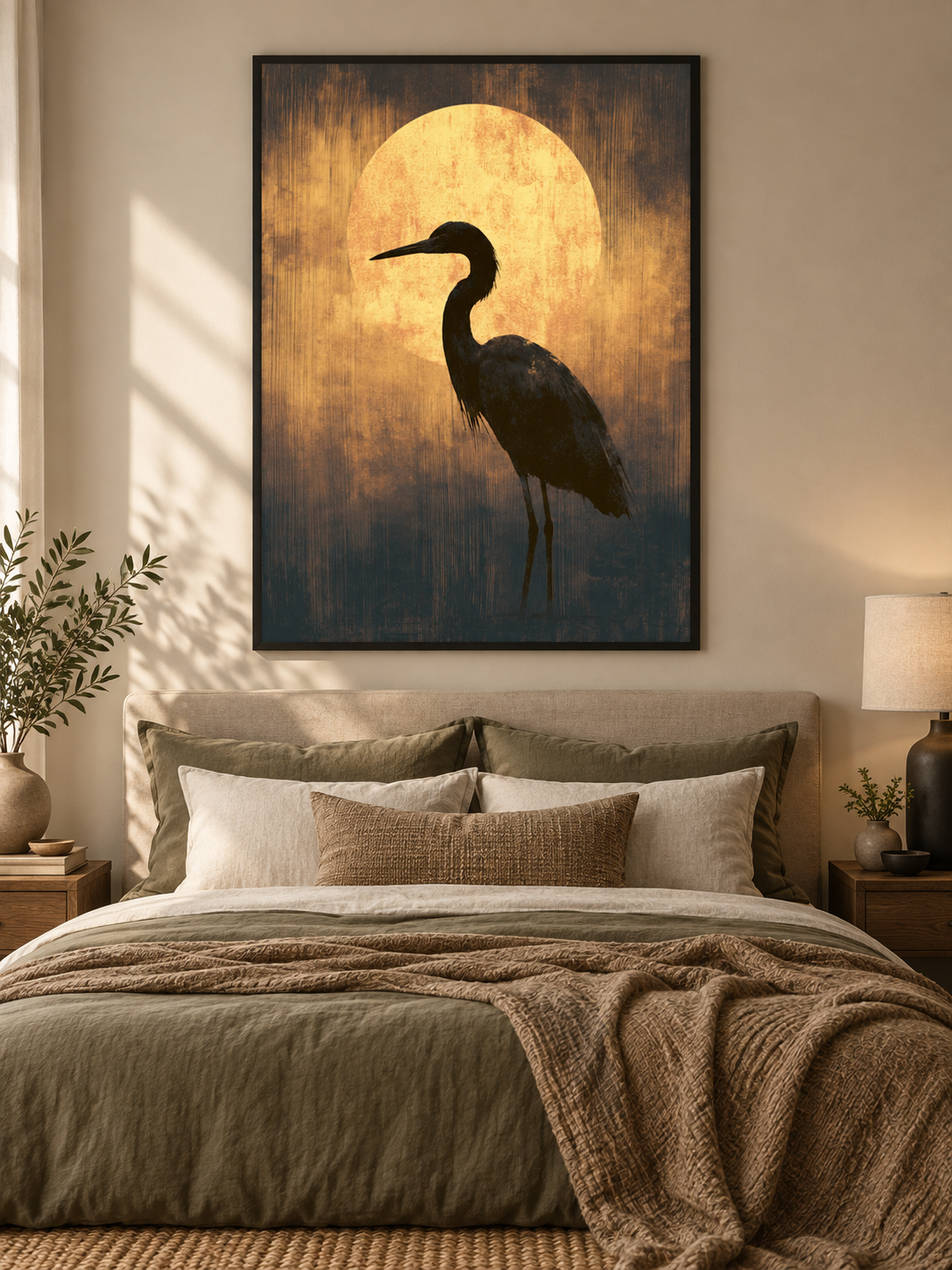 Black Heron Wall Art - Wall Art Decor - lifestyle shot - black heron wall art, bird wall decor