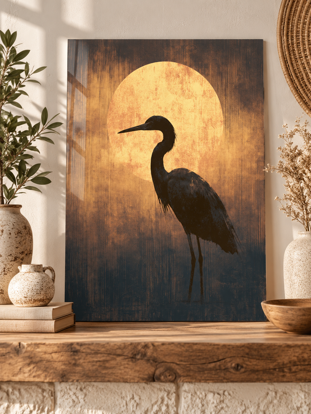 Black Heron Wall Art - Wall Art Decor - packaging - black heron wall art, bird wall decor