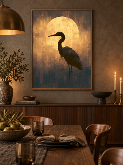 Black Heron Wall Art - Wall Art Decor - front view - black heron wall art, bird wall decor