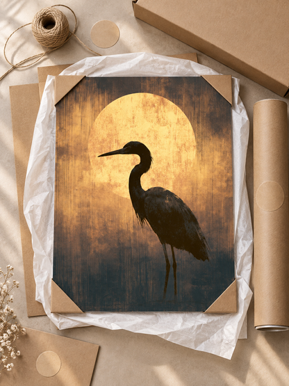 Black Heron Wall Art - Wall Art Decor - lifestyle shot - black heron wall art, bird wall decor