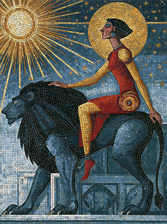 Black Lion Wall Art - Wall Art Decor - front view - black lion wall art, lion mosaic poster