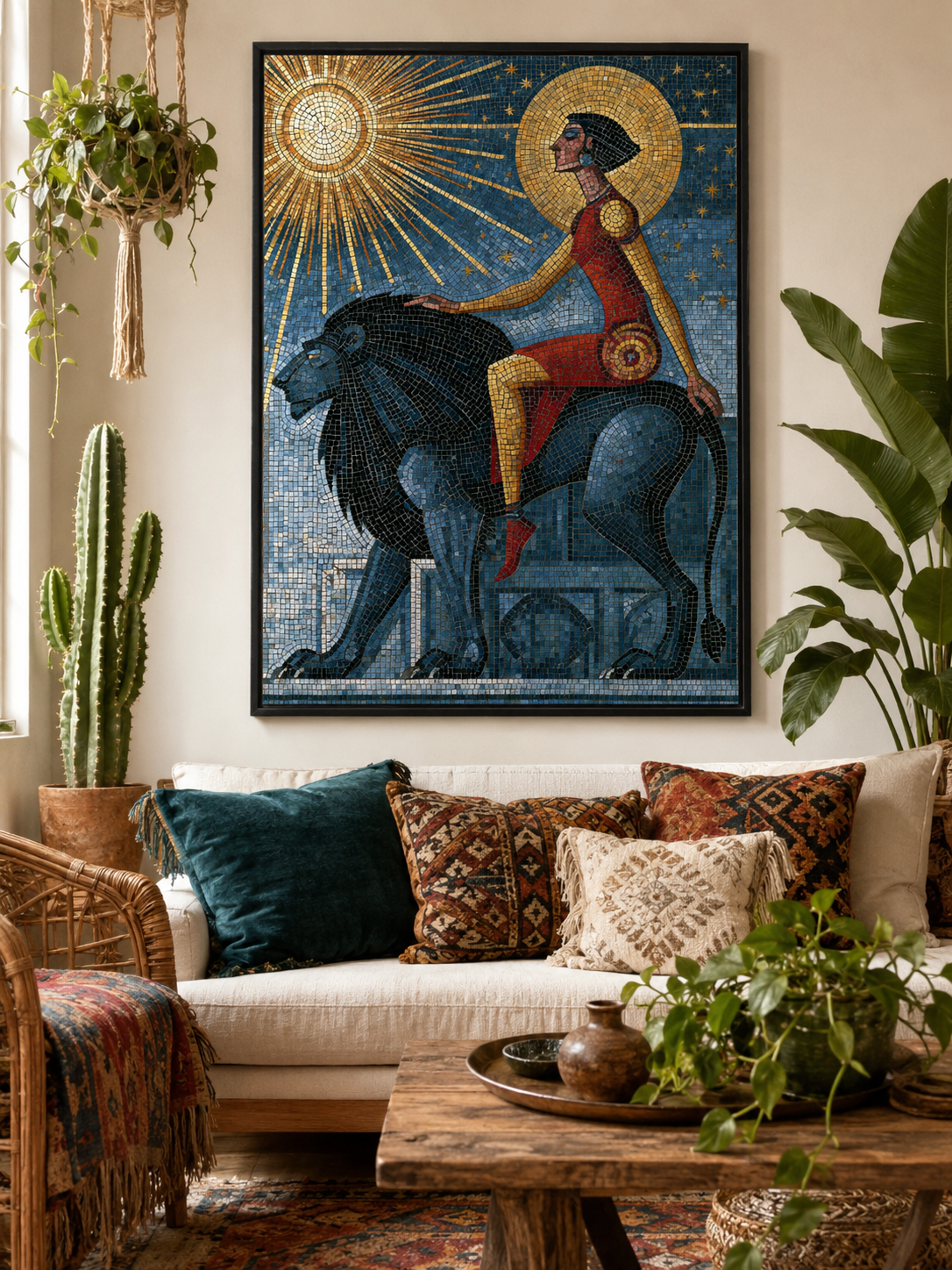 Black Lion Wall Art - Wall Art Decor - close-up - black lion wall art, lion mosaic poster
