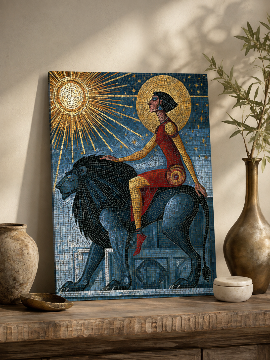 Black Lion Wall Art - Wall Art Decor - alternate angle - black lion wall art, lion mosaic poster