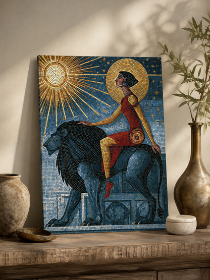 Black Lion Wall Art - Wall Art Decor - alternate angle - black lion wall art, lion mosaic poster
