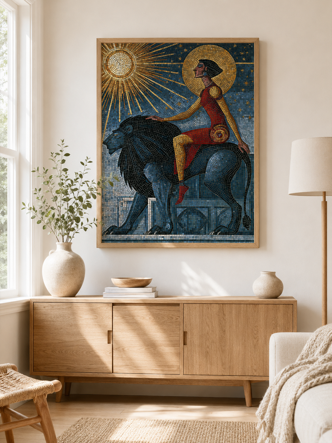 Black Lion Wall Art - Wall Art Decor - detail view - black lion wall art, lion mosaic poster