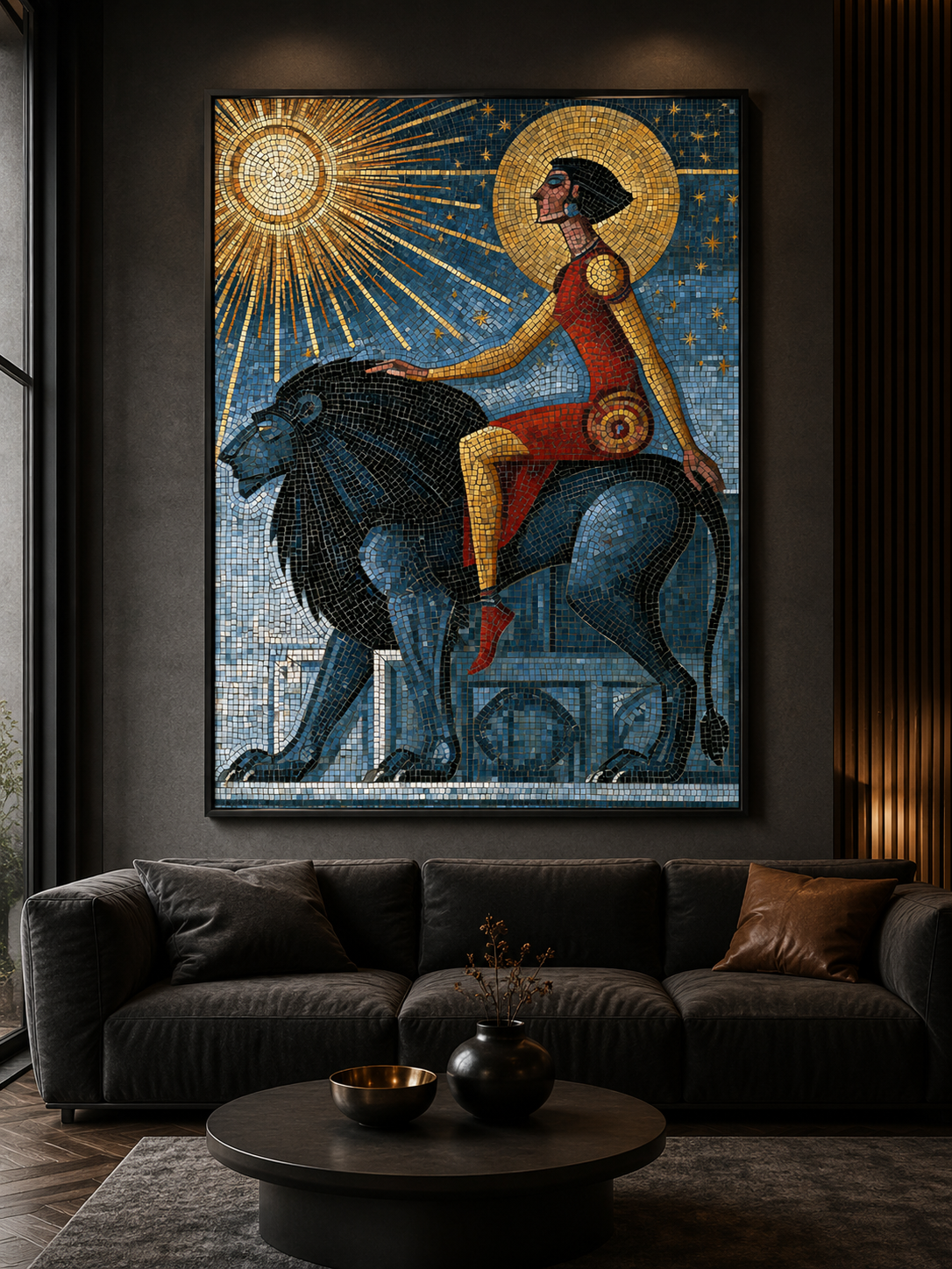 Black Lion Wall Art - Wall Art Decor - lifestyle shot - black lion wall art, lion mosaic poster