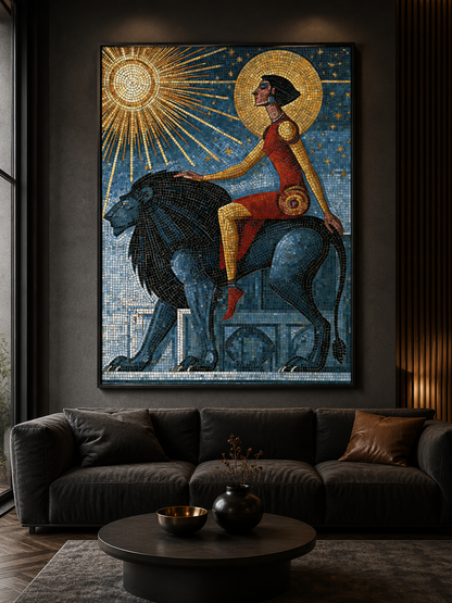 Black Lion Wall Art - Wall Art Decor - lifestyle shot - black lion wall art, lion mosaic poster