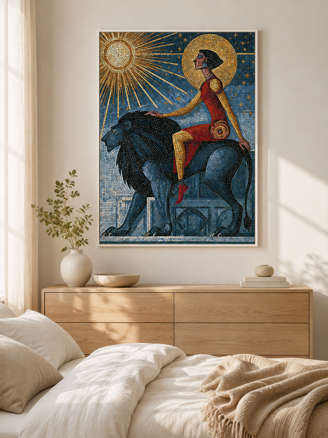 Black Lion Wall Art - Wall Art Decor - close-up - black lion wall art, lion mosaic poster