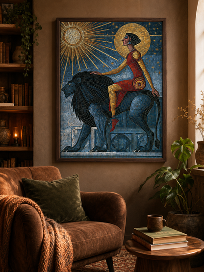 Black Lion Wall Art - Wall Art Decor - alternate angle - black lion wall art, lion mosaic poster