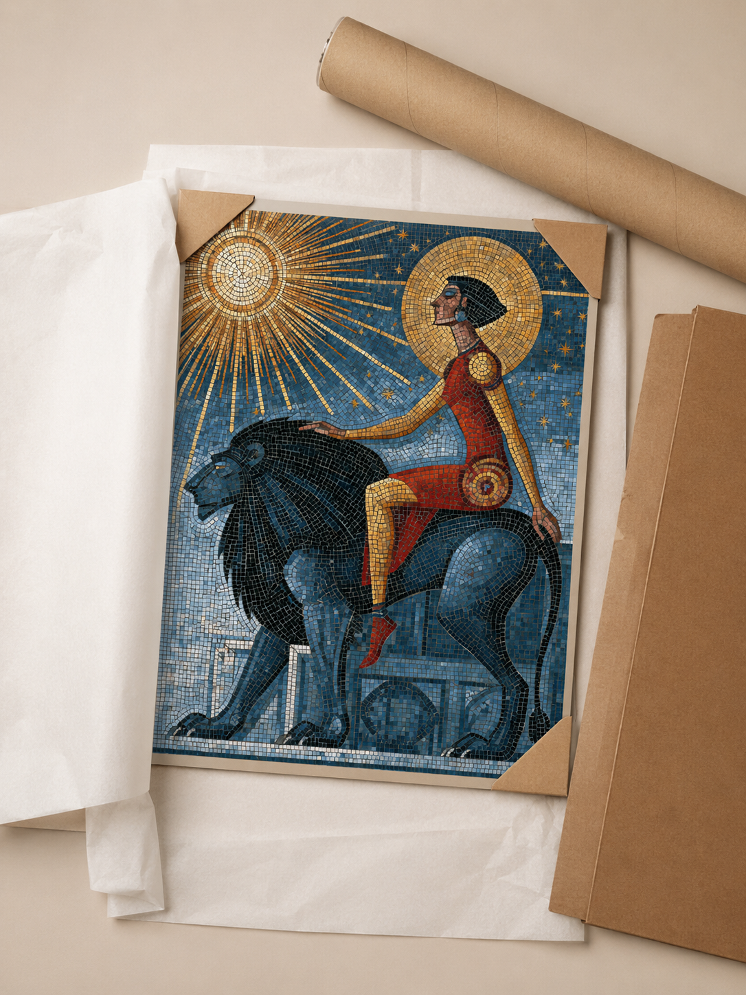 Black Lion Wall Art - Wall Art Decor - detail view - black lion wall art, lion mosaic poster