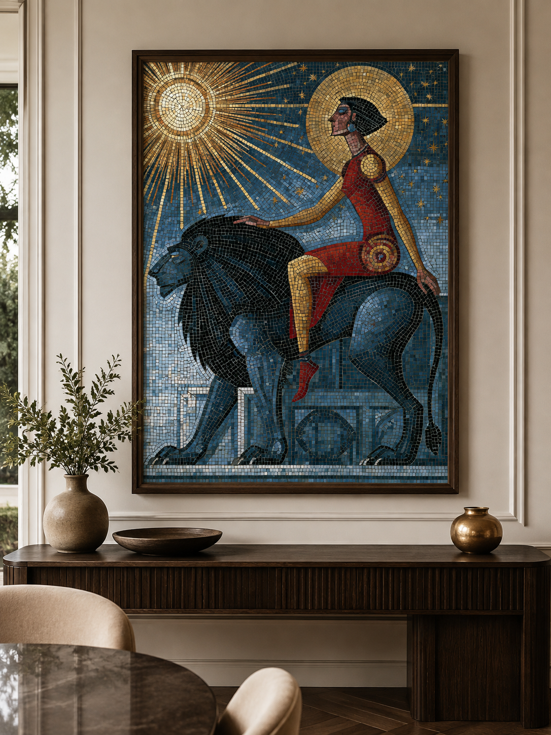 Black Lion Wall Art - Wall Art Decor - lifestyle shot - black lion wall art, lion mosaic poster