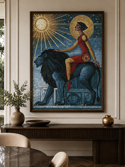 Black Lion Wall Art - Wall Art Decor - lifestyle shot - black lion wall art, lion mosaic poster