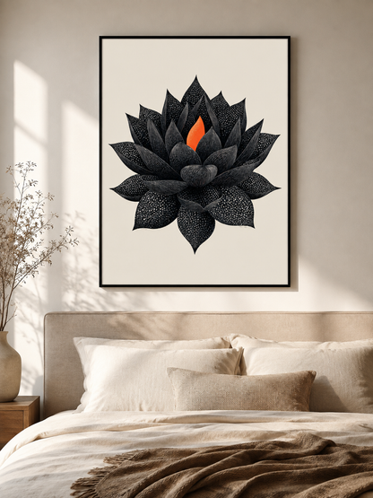 Black Lotus Wall Art - Wall Art Decor - lifestyle shot - black lotus wall art, lotus botanical poster