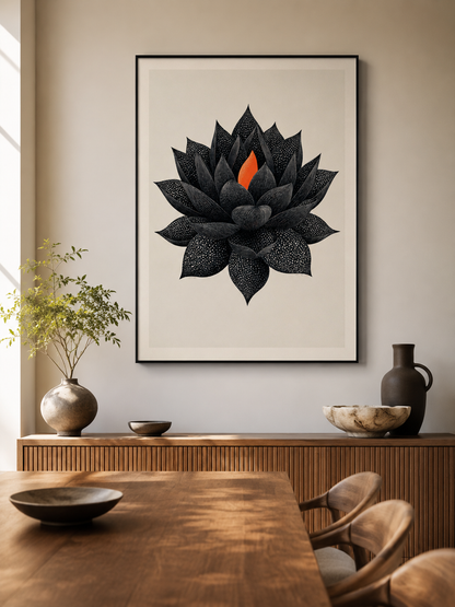 Black Lotus Wall Art - Wall Art Decor - lifestyle shot - black lotus wall art, lotus botanical poster