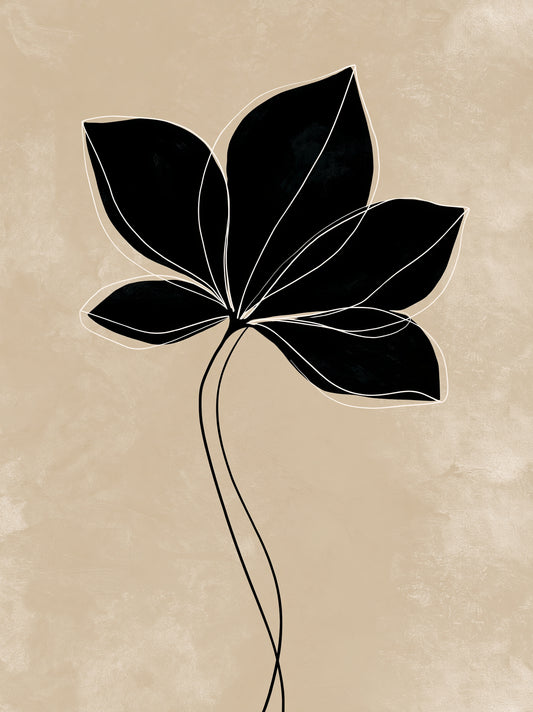 Black Radiating Leaf Art Print - Wall Art Decor - front view - beige botanical wall art, minimalist leaf poster