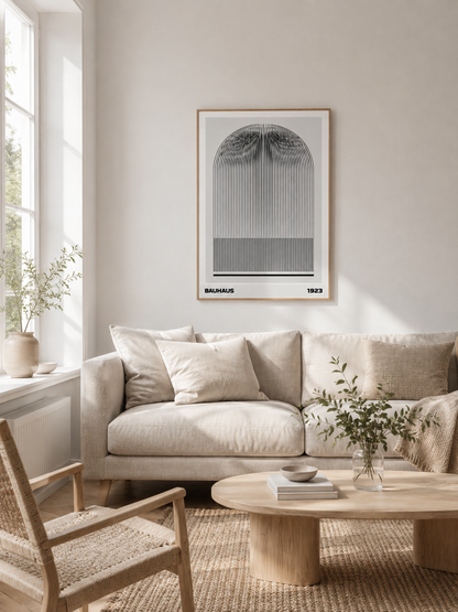 Black White Bauhaus Poster - Wall Art Decor - lifestyle shot - black white bauhaus poster, bauhaus line art