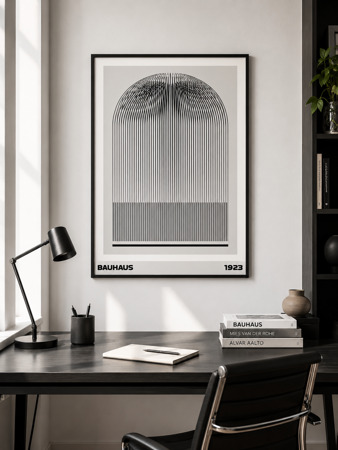 Black White Bauhaus Poster - Wall Art Decor - front view - black white bauhaus poster, bauhaus line art