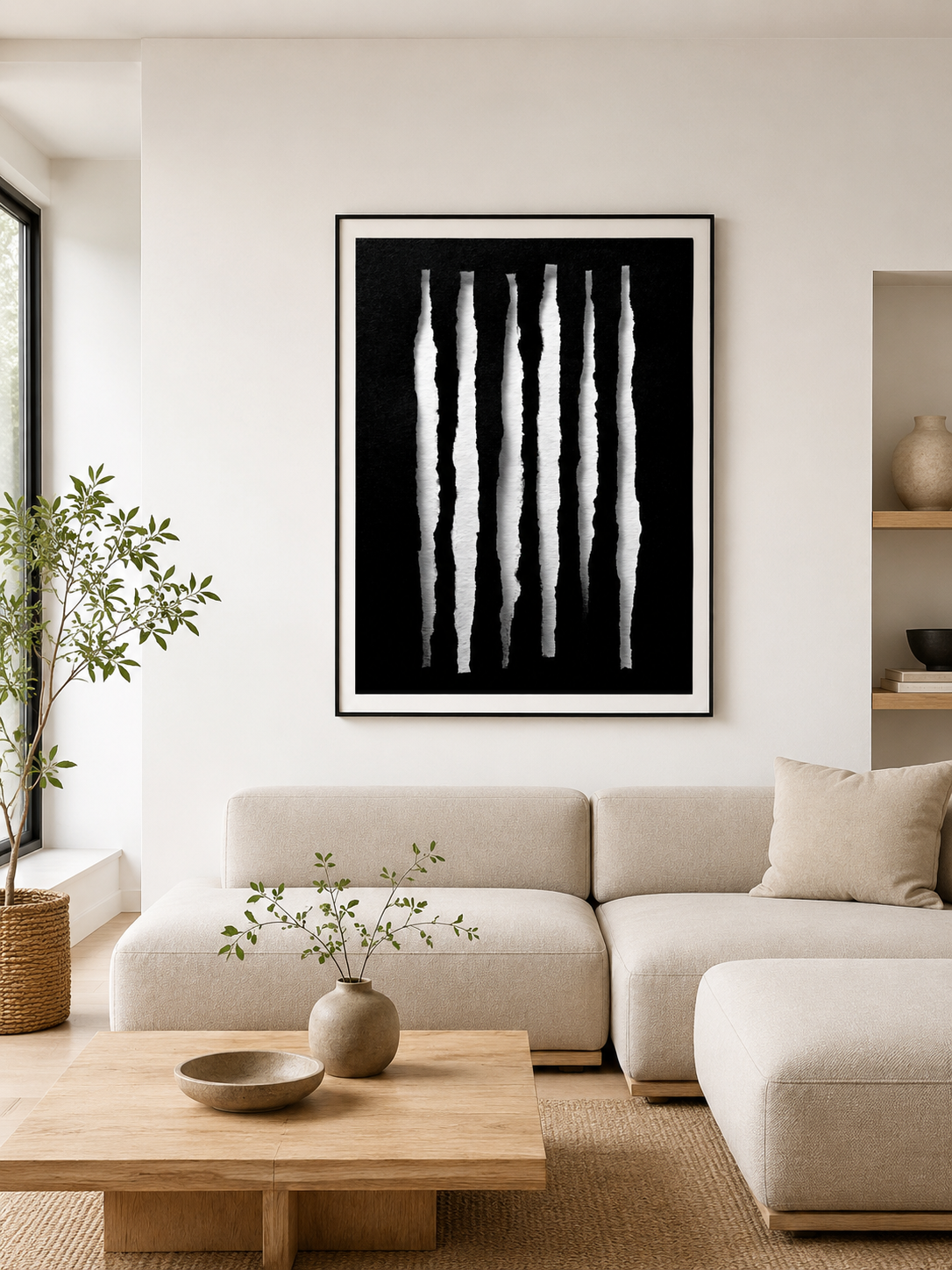 Black White Minimalist Wall Art - Wall Art Decor - detail view - black white minimalist wall art, monochrome abstract print