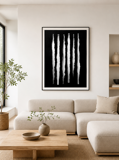 Black White Minimalist Wall Art - Wall Art Decor - detail view - black white minimalist wall art, monochrome abstract print