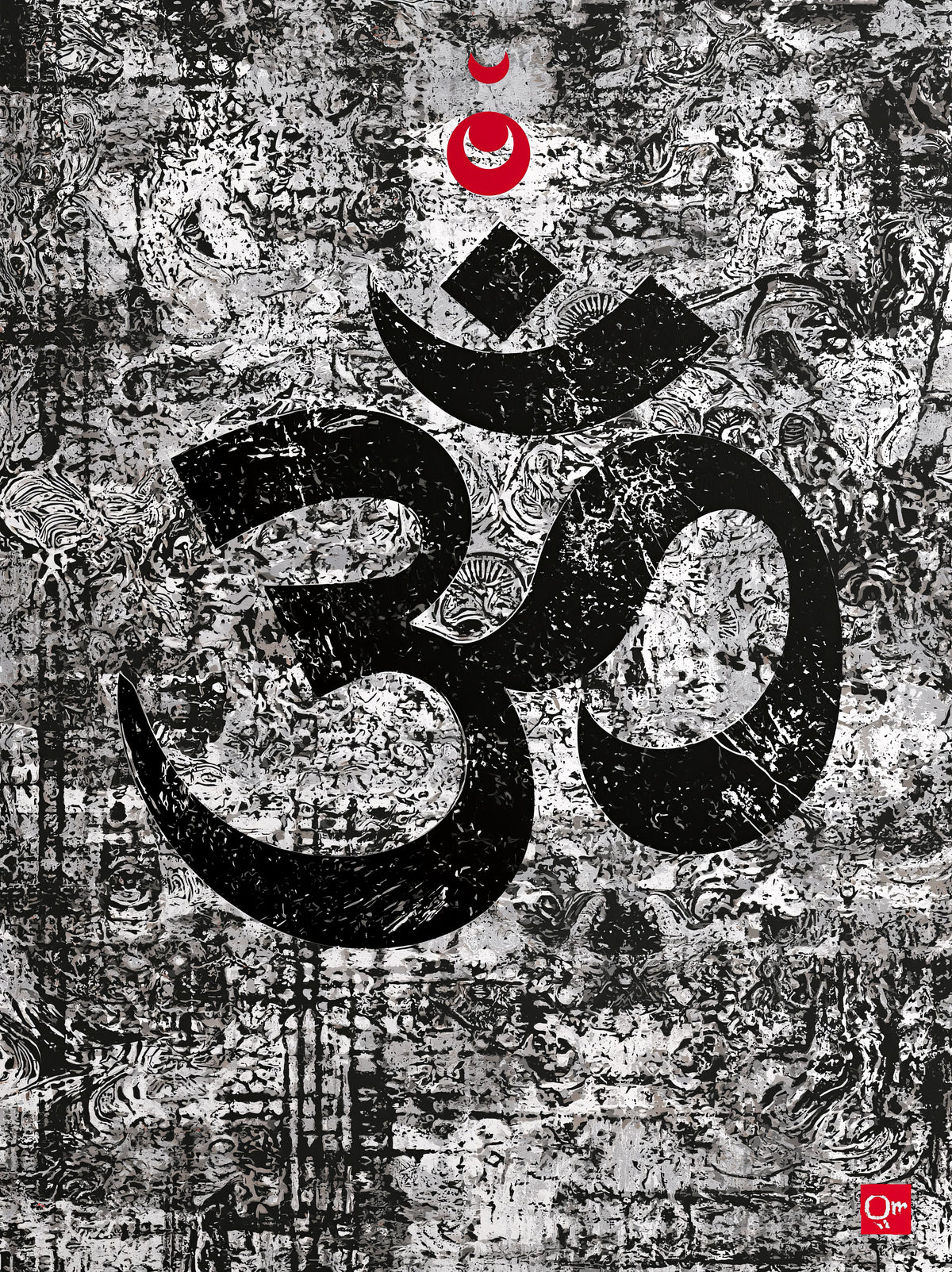 Black White Om Wall Art - Wall Art Decor - front view - black white om wall art, om symbol art print