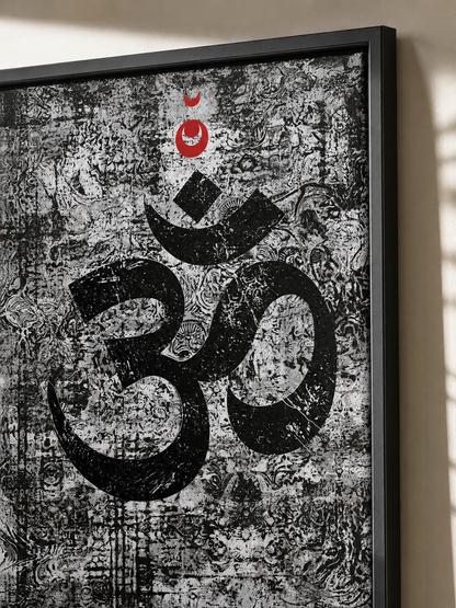 Black White Om Wall Art - Wall Art Decor - close-up - black white om wall art, om symbol art print