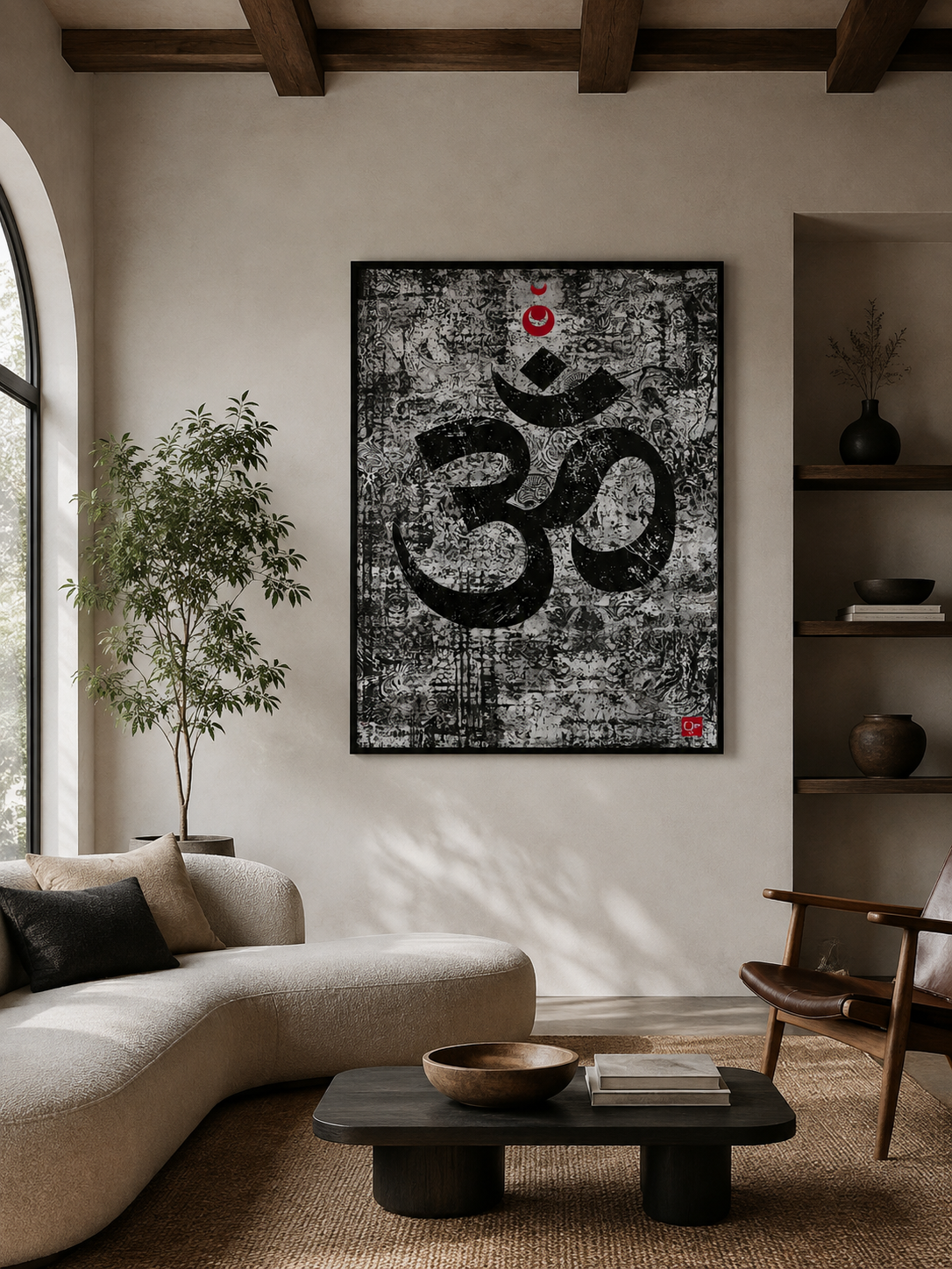 Black White Om Wall Art - Wall Art Decor - detail view - black white om wall art, om symbol art print