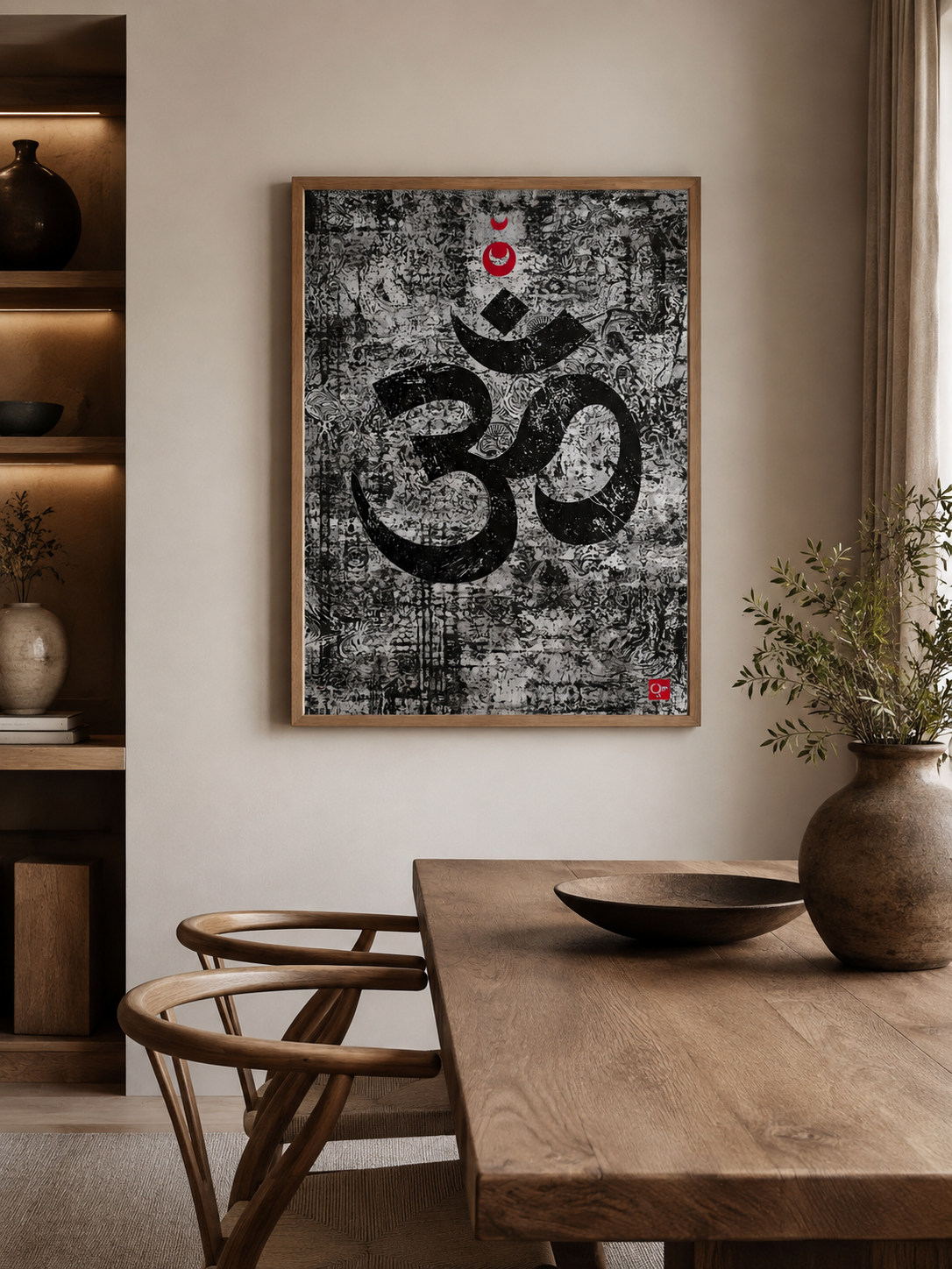 Black White Om Wall Art - Wall Art Decor - close-up - black white om wall art, om symbol art print