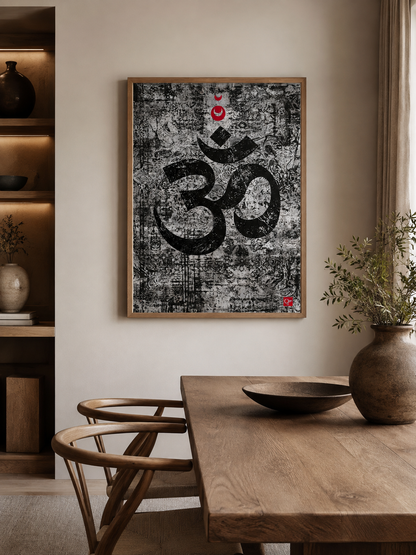 Black White Om Wall Art - Wall Art Decor - close-up - black white om wall art, om symbol art print