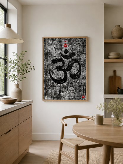 Black White Om Wall Art - Wall Art Decor - front view - black white om wall art, om symbol art print