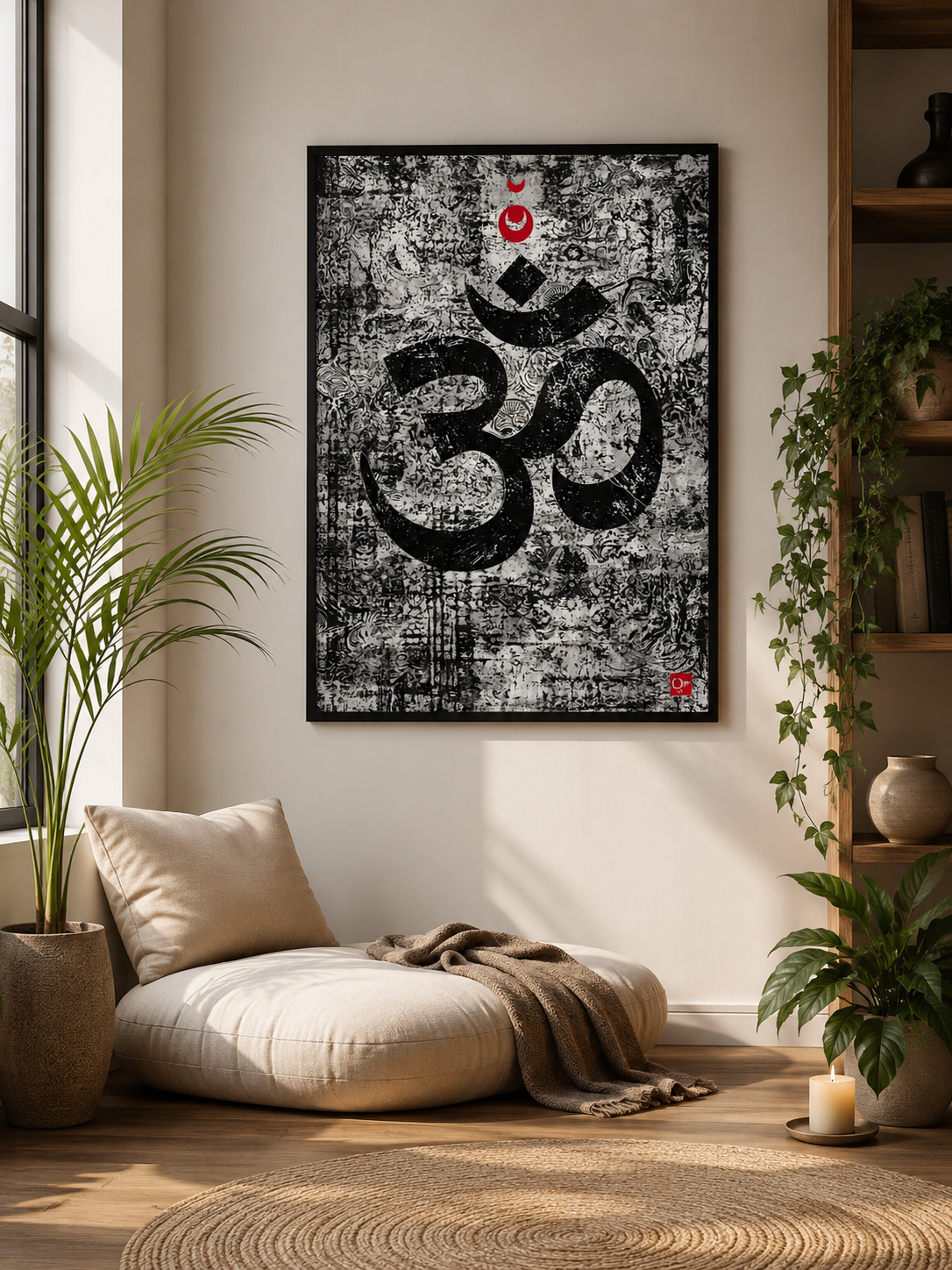 Black White Om Wall Art - Wall Art Decor - detail view - black white om wall art, om symbol art print