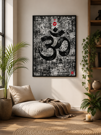 Black White Om Wall Art - Wall Art Decor - detail view - black white om wall art, om symbol art print
