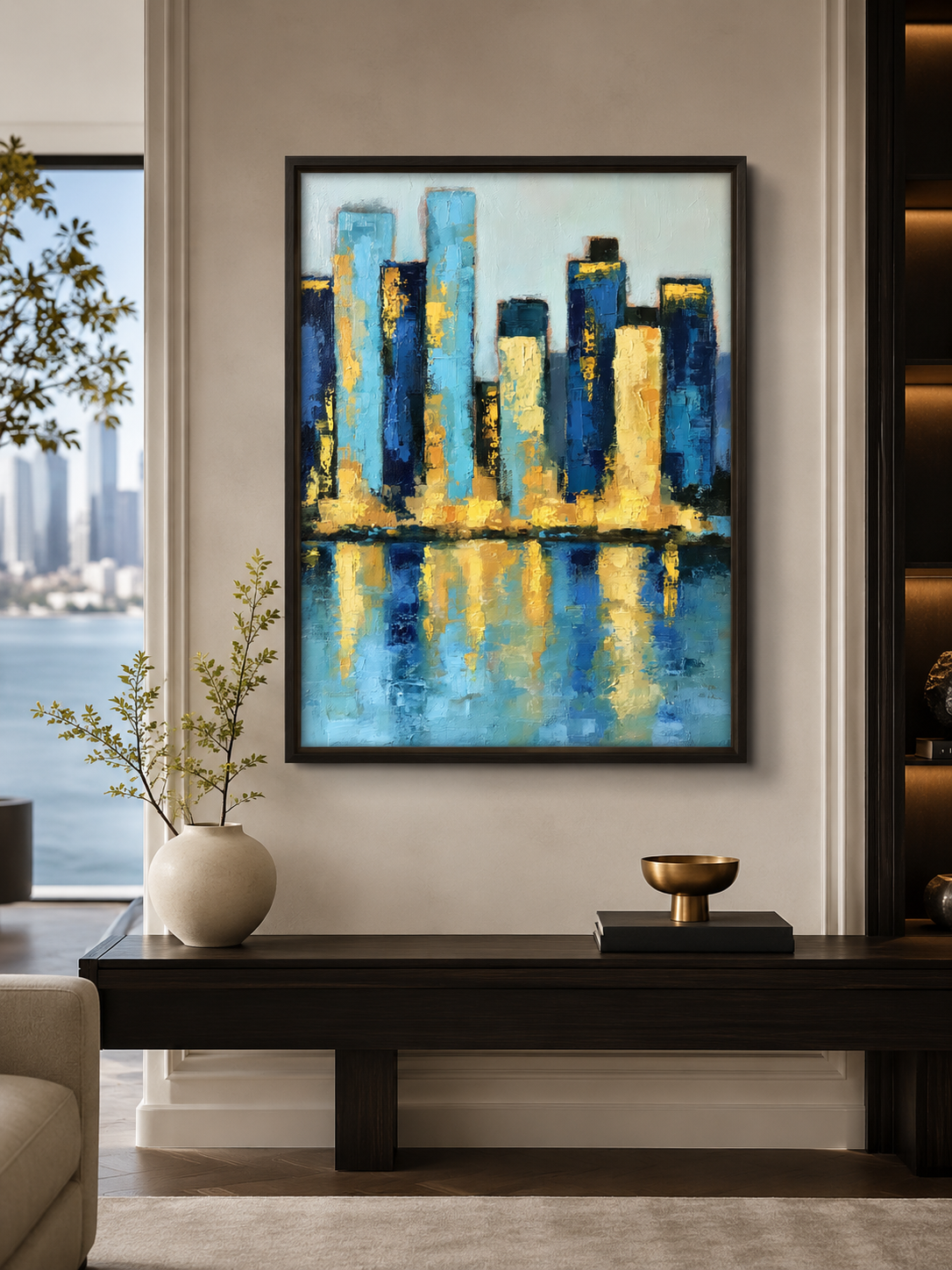 Blue Cityscape Wall Art - Wall Art Decor - close-up - blue cityscape wall art, blue skyline art print