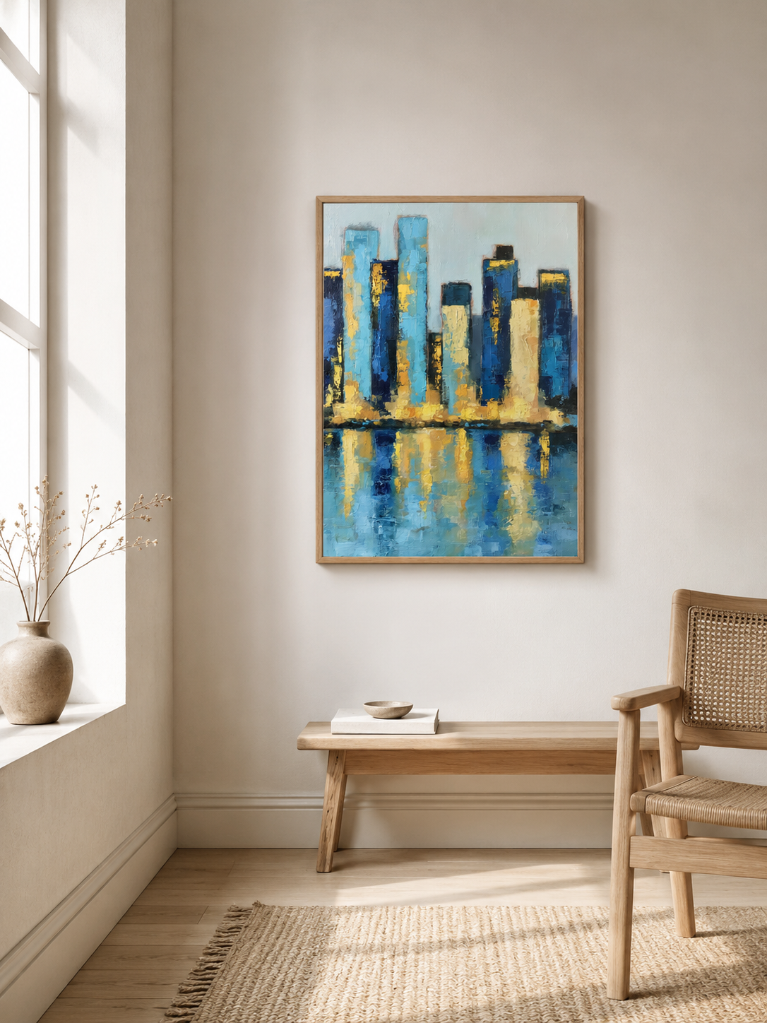 Blue Cityscape Wall Art - Wall Art Decor - alternate angle - blue cityscape wall art, blue skyline art print