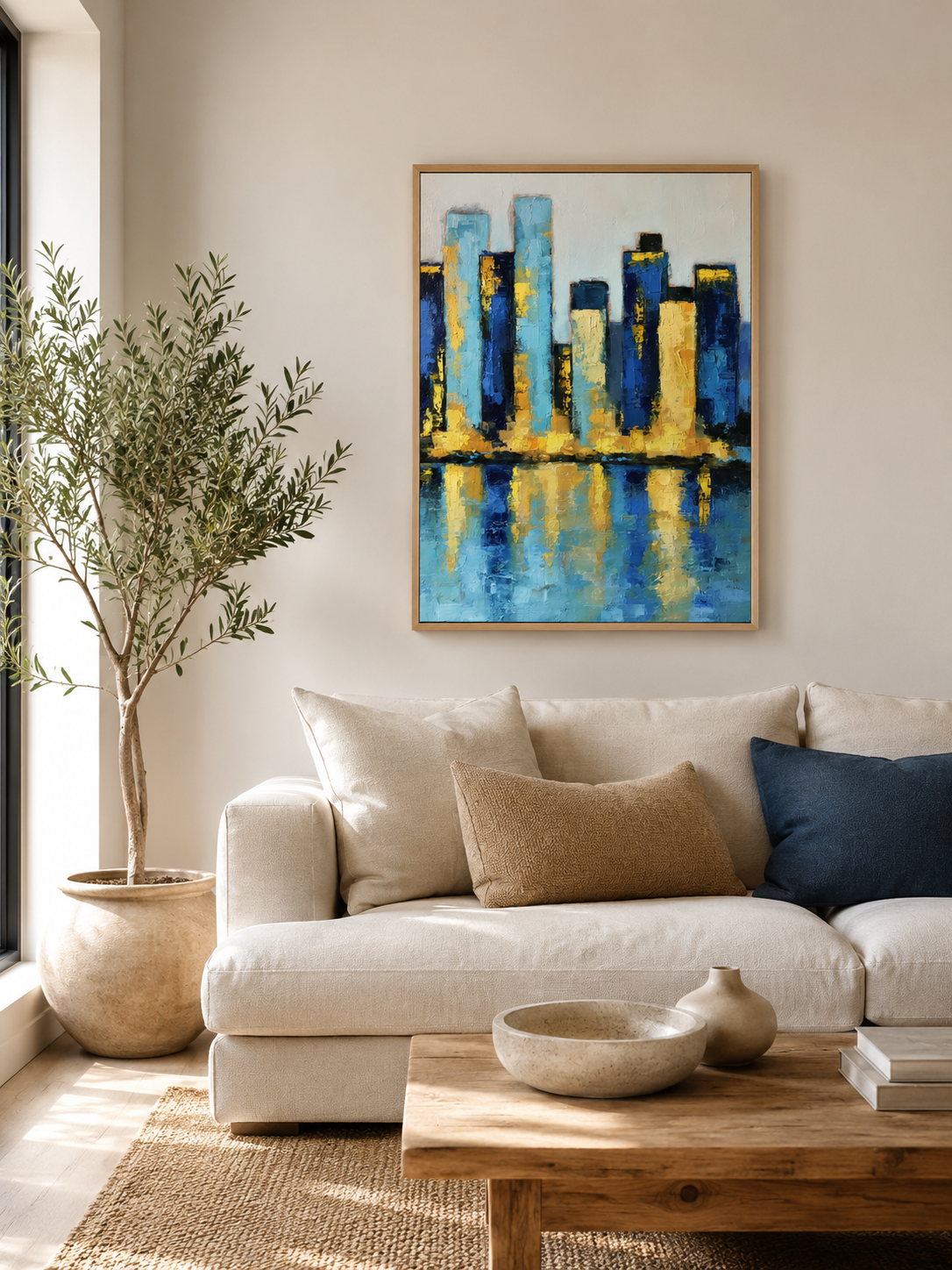 Blue Cityscape Wall Art - Wall Art Decor - detail view - blue cityscape wall art, blue skyline art print