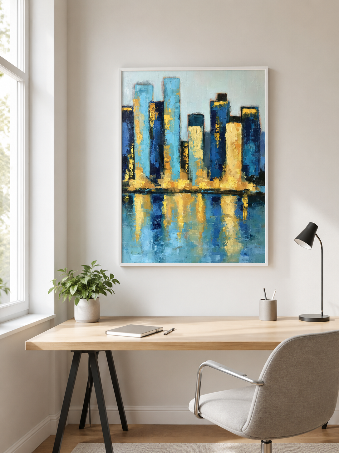 Blue Cityscape Wall Art - Wall Art Decor - close-up - blue cityscape wall art, blue skyline art print