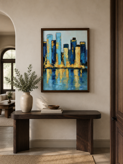 Blue Cityscape Wall Art - Wall Art Decor - alternate angle - blue cityscape wall art, blue skyline art print