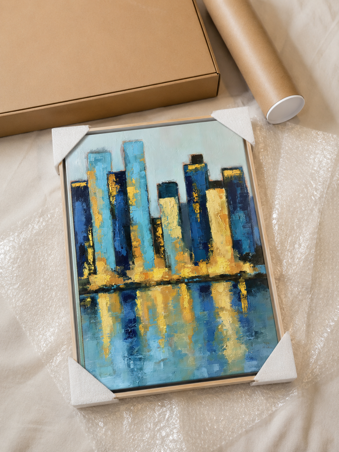Blue Cityscape Wall Art - Wall Art Decor - detail view - blue cityscape wall art, blue skyline art print