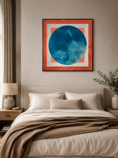 Blue Coral Geometric Wall Art - Wall Art Decor - lifestyle shot - blue coral geometric wall art, blue geometric art print