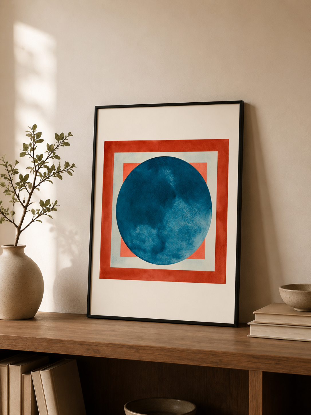 Blue Coral Geometric Wall Art - Wall Art Decor - detail view - blue coral geometric wall art, blue geometric art print