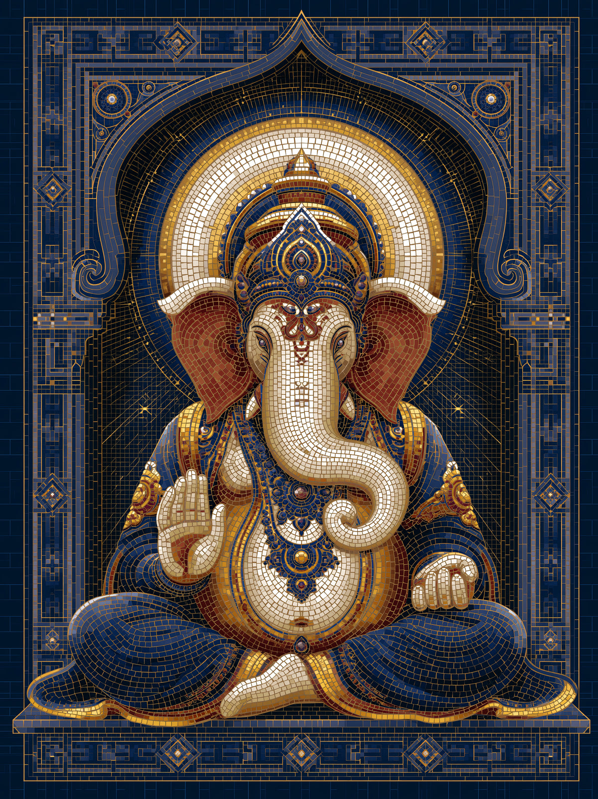 Blue Ganesha Wall Art - Wall Art Decor - front view - blue ganesha wall art, ganesha art print