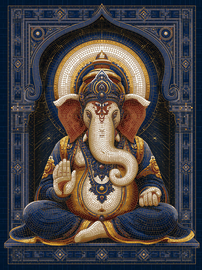 Blue Ganesha Wall Art - Wall Art Decor - front view - blue ganesha wall art, ganesha art print