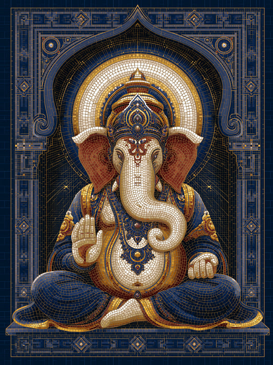 Blue Ganesha Wall Art - Wall Art Decor - front view - blue ganesha wall art, ganesha art print