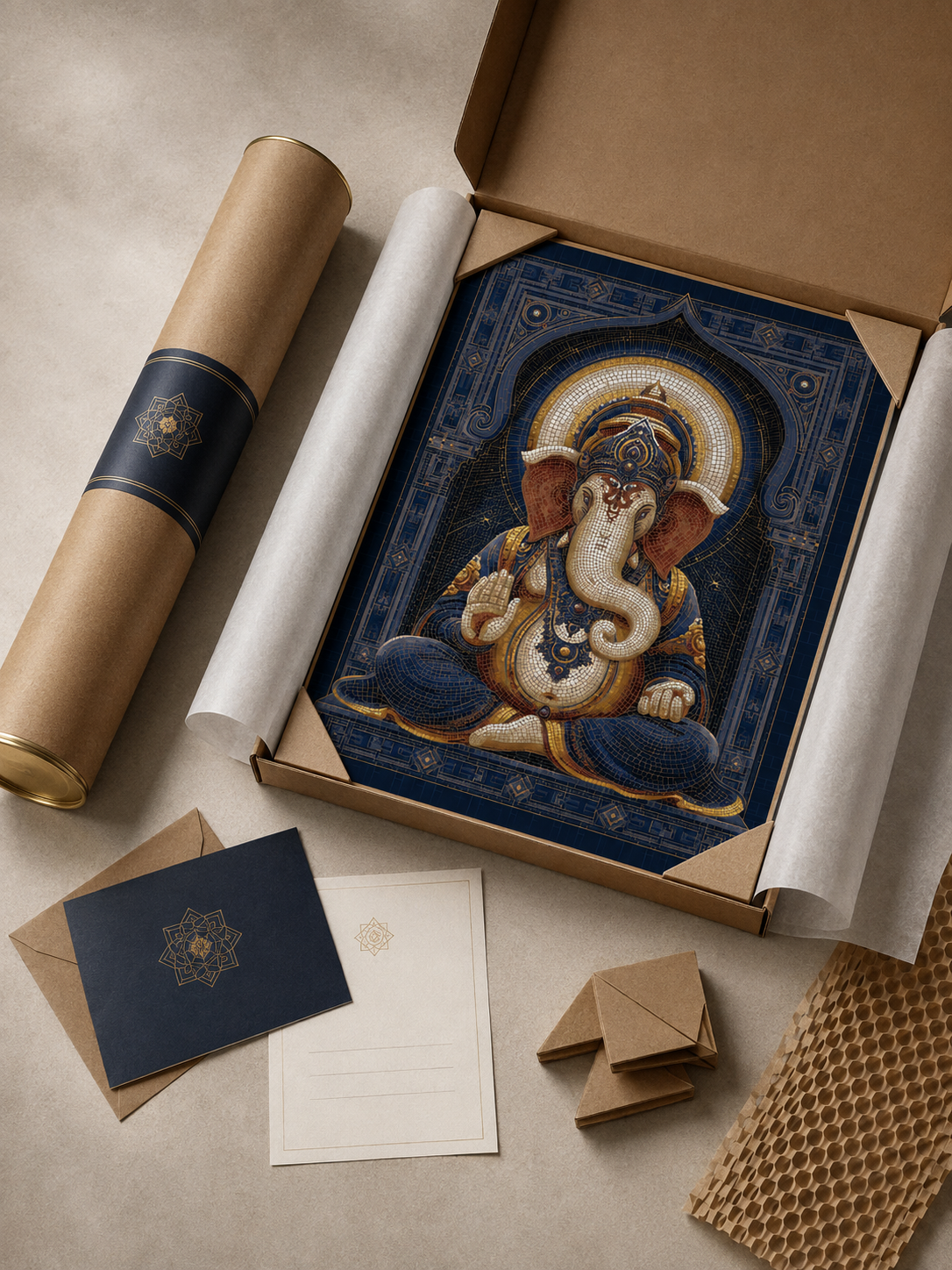Blue Ganesha Wall Art - Wall Art Decor - close-up - blue ganesha wall art, ganesha art print