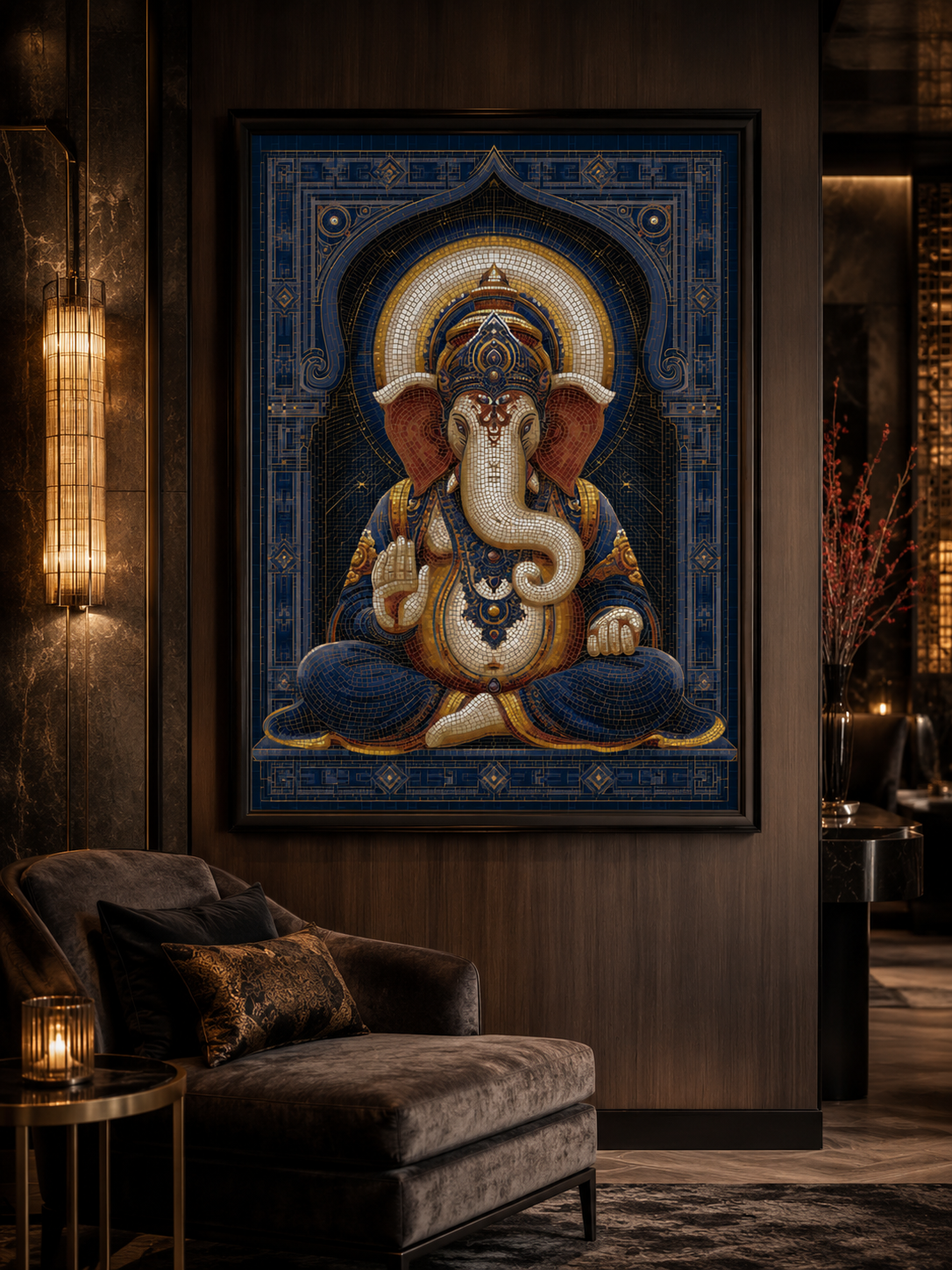 Blue Ganesha Wall Art - Wall Art Decor - alternate angle - blue ganesha wall art, ganesha art print