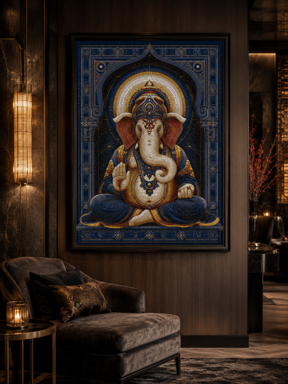 Blue Ganesha Wall Art - Wall Art Decor - alternate angle - blue ganesha wall art, ganesha art print